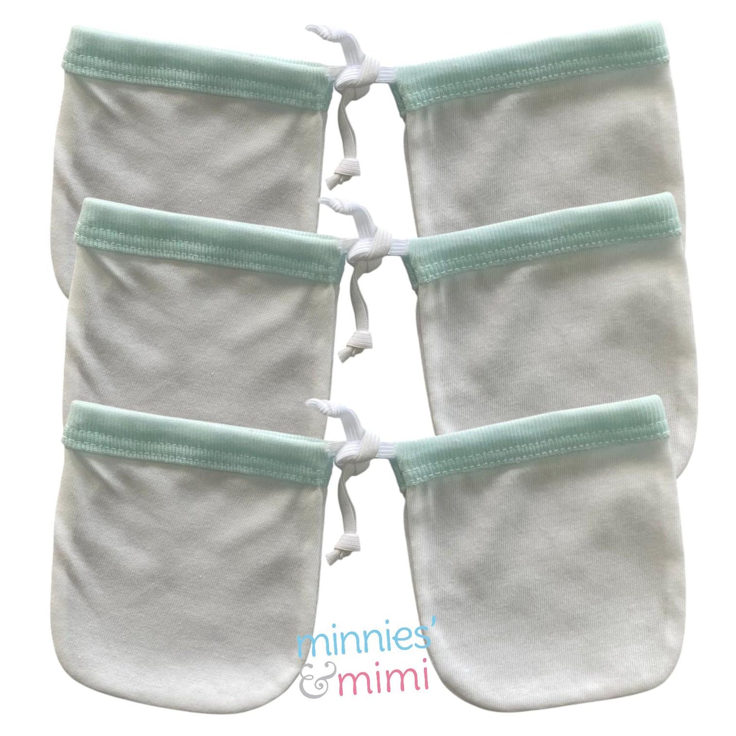 Minnies' & Mimi Cotton Mittens with Color Piping for Newborn Babies for 0-6 Months by 3 Pcs Available in W, WB, WP, WY and MG,P,B,Y,MG