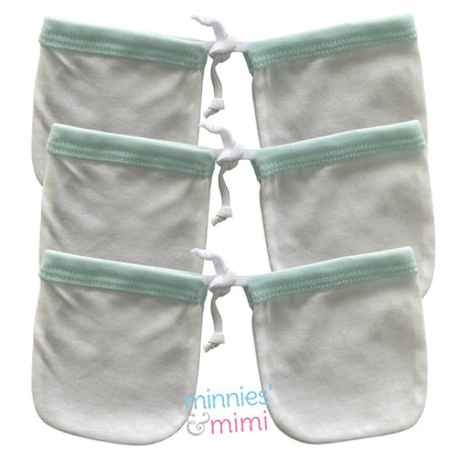Minnies' & Mimi Cotton Mittens with Color Piping for Newborn Babies for 0-6 Months by 3 Pcs Available in W, WB, WP, WY and MG,P,B,Y,MG