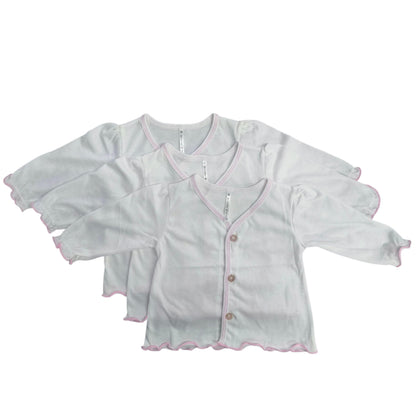 Minnies' & Mimi Front Button Down Long Sleeves with Lettuce Intricacies 3Pcs for New Born Infant 0-3 Months Available in Yellow and Pink Sizes Small Medium Large