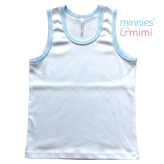 Minnies' & Mimi Stretchable Sando Boys Tank Top with Blue Piping or White Piping for Toddlers 1 Year to 2 Years Old 1Pcs