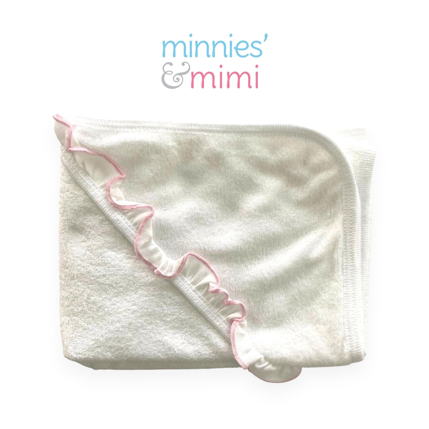Minnies' & Mimi Bath Towel with Pink Ruffles 27 Inches x 27 Inches for 0-24 Months