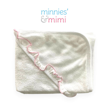 Minnies' & Mimi Bath Towel with Pink Ruffles 27 Inches x 27 Inches for 0-24 Months