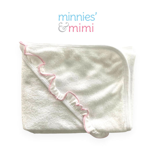 Minnies' & Mimi Bath Towel with Pink Ruffles 27 Inches x 27 Inches for 0-24 Months