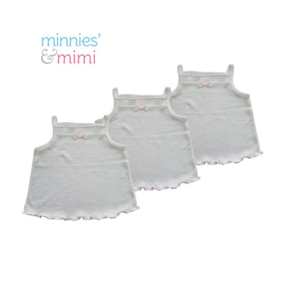 Minnies' & Mimi Stretchable Cotton Tank Top Spaghetti Strap with Ribbon Lettuce Design for Toddlers 6 Months to 2 Years Old by 3pcs Available in Mint Green, Yellow and Pink Size Small Medium Large
