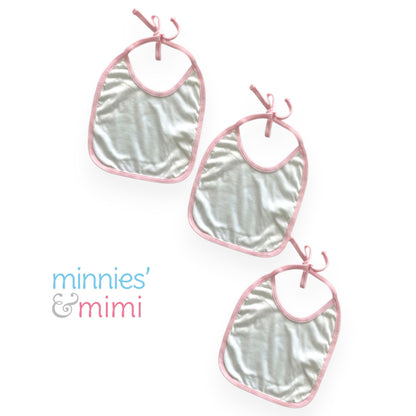 Minnies' & Mimi Cotton Bibs with Colored Piping by 3pcs for Toddlers 6 Months to 2 Years Old Available White, Pink and Blue