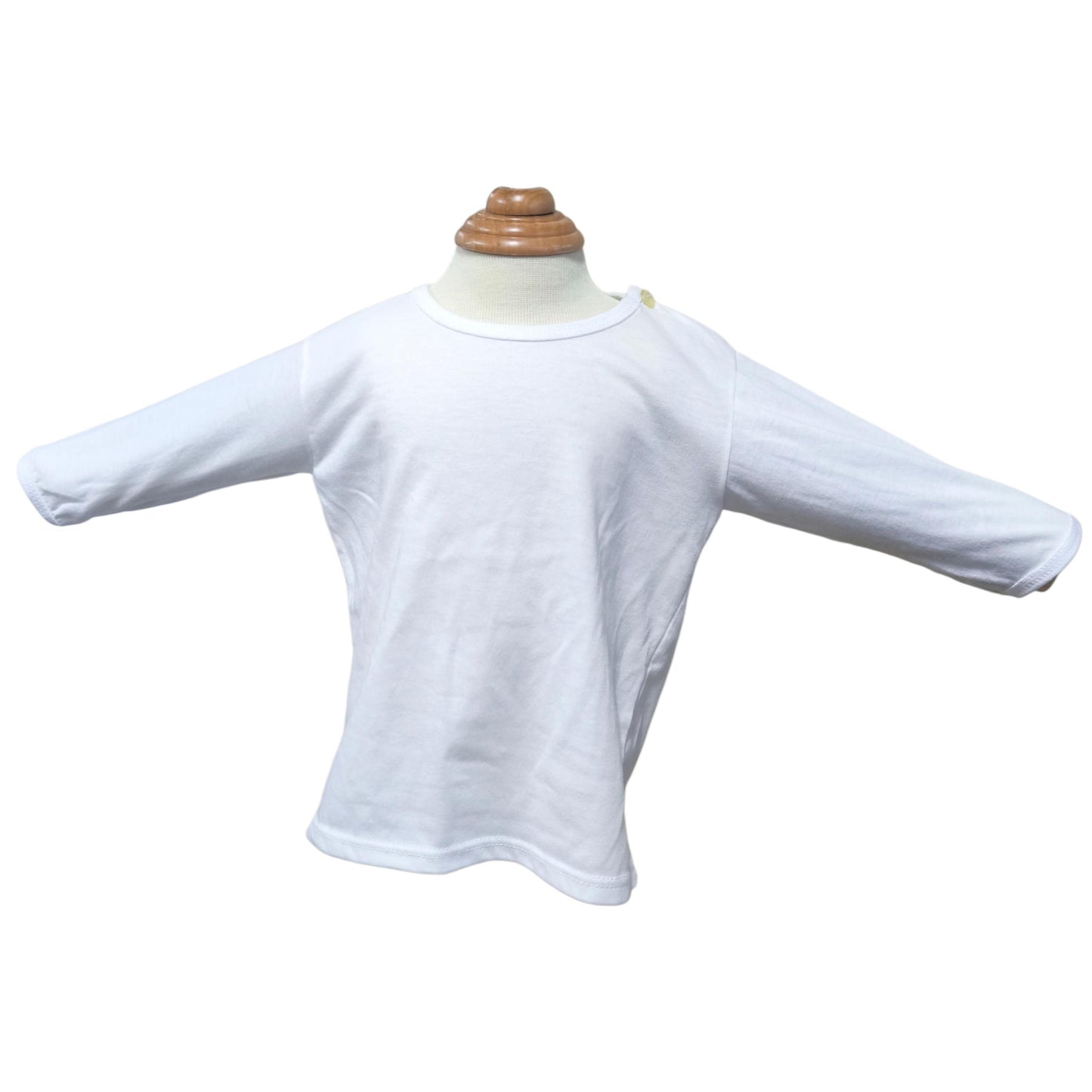 T-Shirt with Button Long Sleeves N-1014 Minnies' & Mimi for Newborn Infant 1pcs Color White Available in Medium and Large