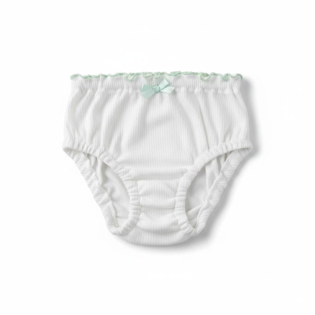 Minnies' & Mimi Stretchable Lettuce Edge Baby Panty 0-24 Month with Ribbon Available in Pink Yellow or Mint Green Size S M L