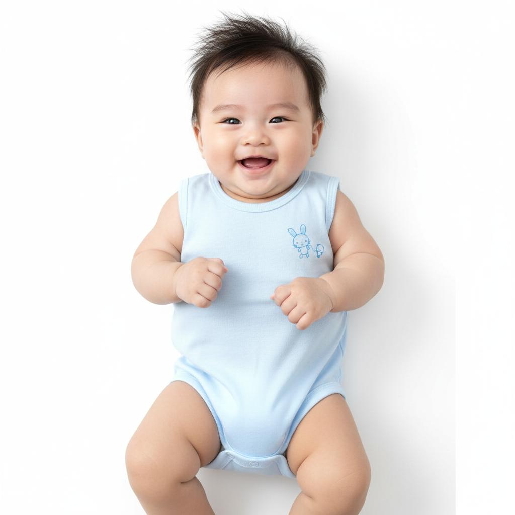 Minnies' & Mimi Ultra-Soft Sleeveless Onesie Romper in Blue Pink White with Piping 3pcs for Babies 0-12 Months with Random Print