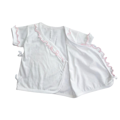Minnies' & Mimi Tie Side Short Sleeves with Pink Ruffles 1Pc for Newborn Infant Available Small Medium Large Color White Pink