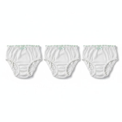 Minnies' & Mimi Stretchable Lettuce Edge Baby Panty 0-24 Month with Ribbon by 3pcs Available in Pink Yellow or Mint Green Size S M L