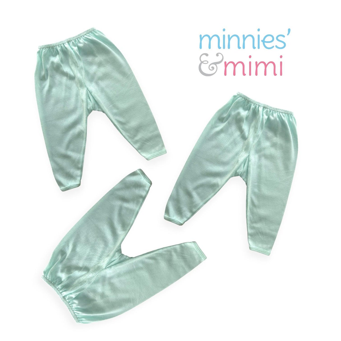 Minnies' & Mimi Cotton New Born Pajama Bottoms For 0-6 Months by 3pcs Available in White, Mint Green, Blue, Yellow and Pink