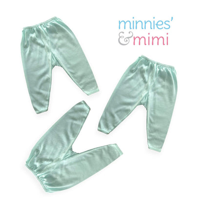 Minnies' & Mimi Cotton New Born Pajama Bottoms For 0-6 Months by 3pcs Available in White, Mint Green, Blue, Yellow and Pink