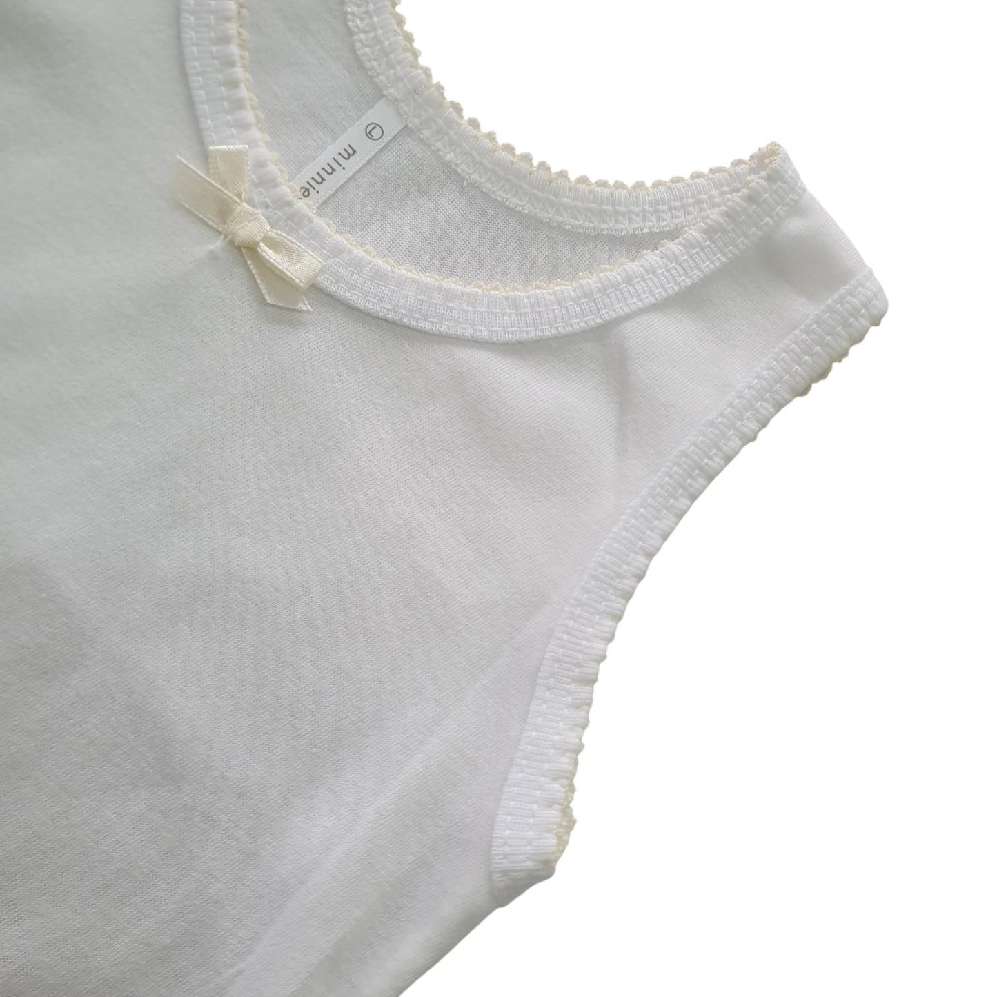 Cotton Tank Top with Ribbon and Fagotting T-3008-Small, Medium, Large Minnies' & Mimi for Toddlers 6 Months to 2 Years Old by 3 Pcs Available in Lavander, Pink and Cream