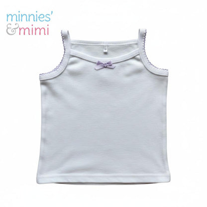 Minnies' & Mimi Cotton Tank Top Stretchable Spaghetti Strap with Small Ribbon and Fagoting for Toddlers (6m to 2yrs old) Avail. P,Y.V Size S/M/L 1PCS