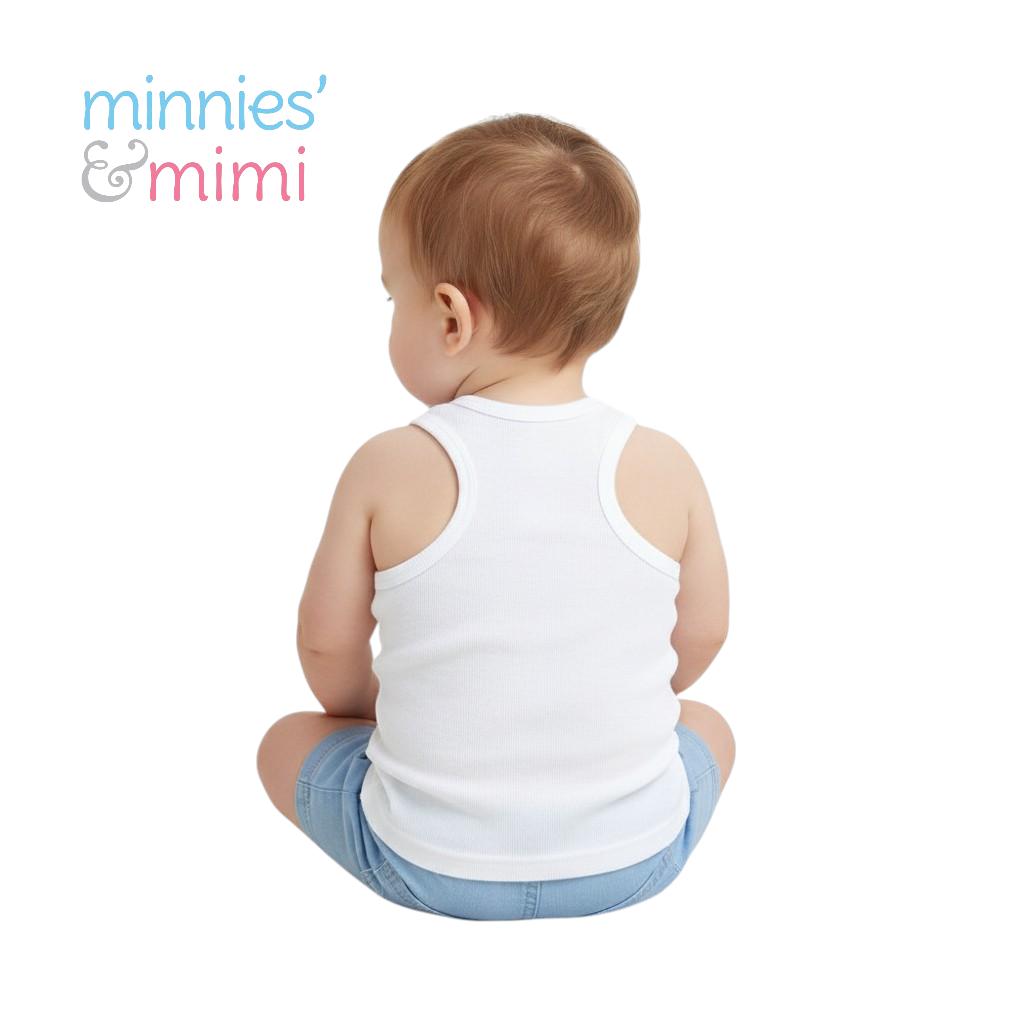 Minnies' & Mimi stretchable Sando Boxer Design White Color for Babies 6 Months to 3 Yrs old by 1 pcs Available in Sizes S M L