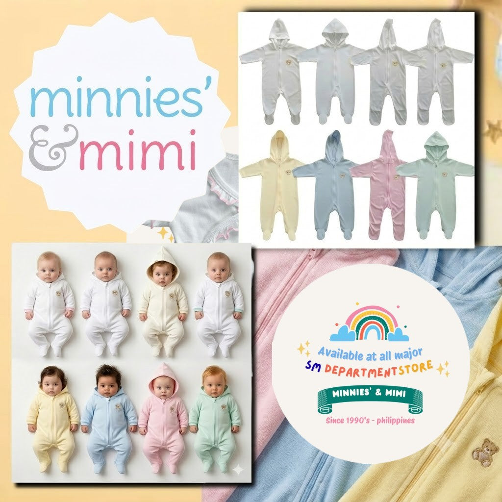 Minnies' and Mimi Onesies Full Body Jump Suit Long Sleeves Cotton by for 0-3 Months New Born Available in Pink, Blue, Mint Green Yellow White also with Piping Design