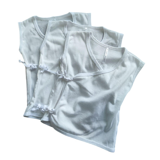 Minnies' & Mimi Tie Side Sleeveless with Color Trim 3pcs for New Born Infant 0-3 Months Available in Pink, Blue and White Sizes Small Medium Large