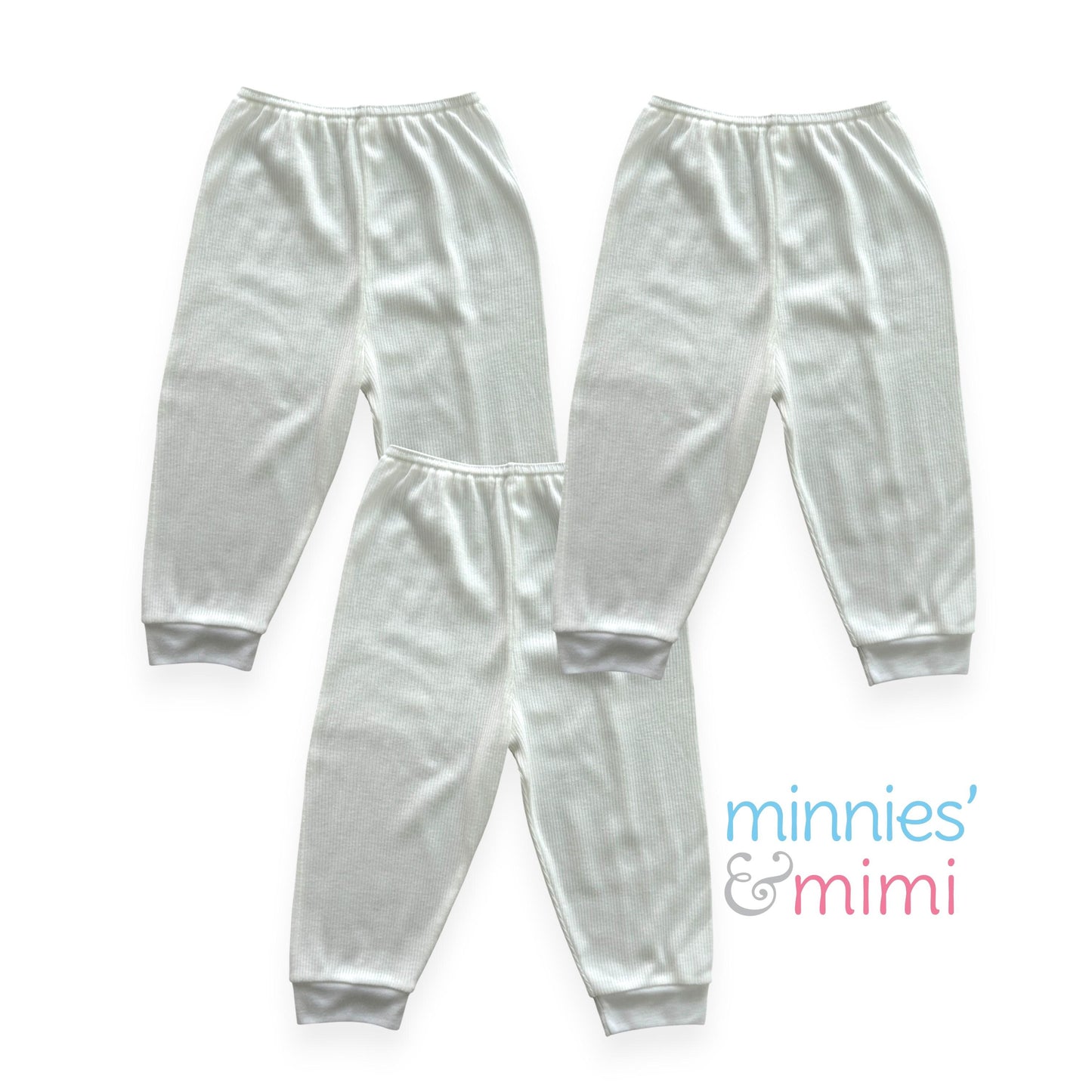 Minnies' & Mimi Cotton Stretchable White Pajama with Cuffs for Toddler 6 Months to 2 Years Old by 3pcs or 1pcs Available in Small Medium and Large