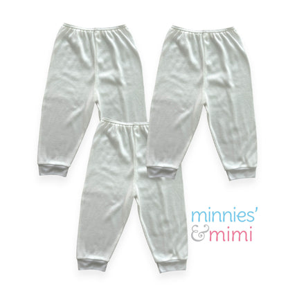 Minnies' & Mimi Cotton Stretchable White Pajama with Cuffs for Toddler 6 Months to 2 Years Old by 3pcs or 1pcs Available in Small Medium and Large