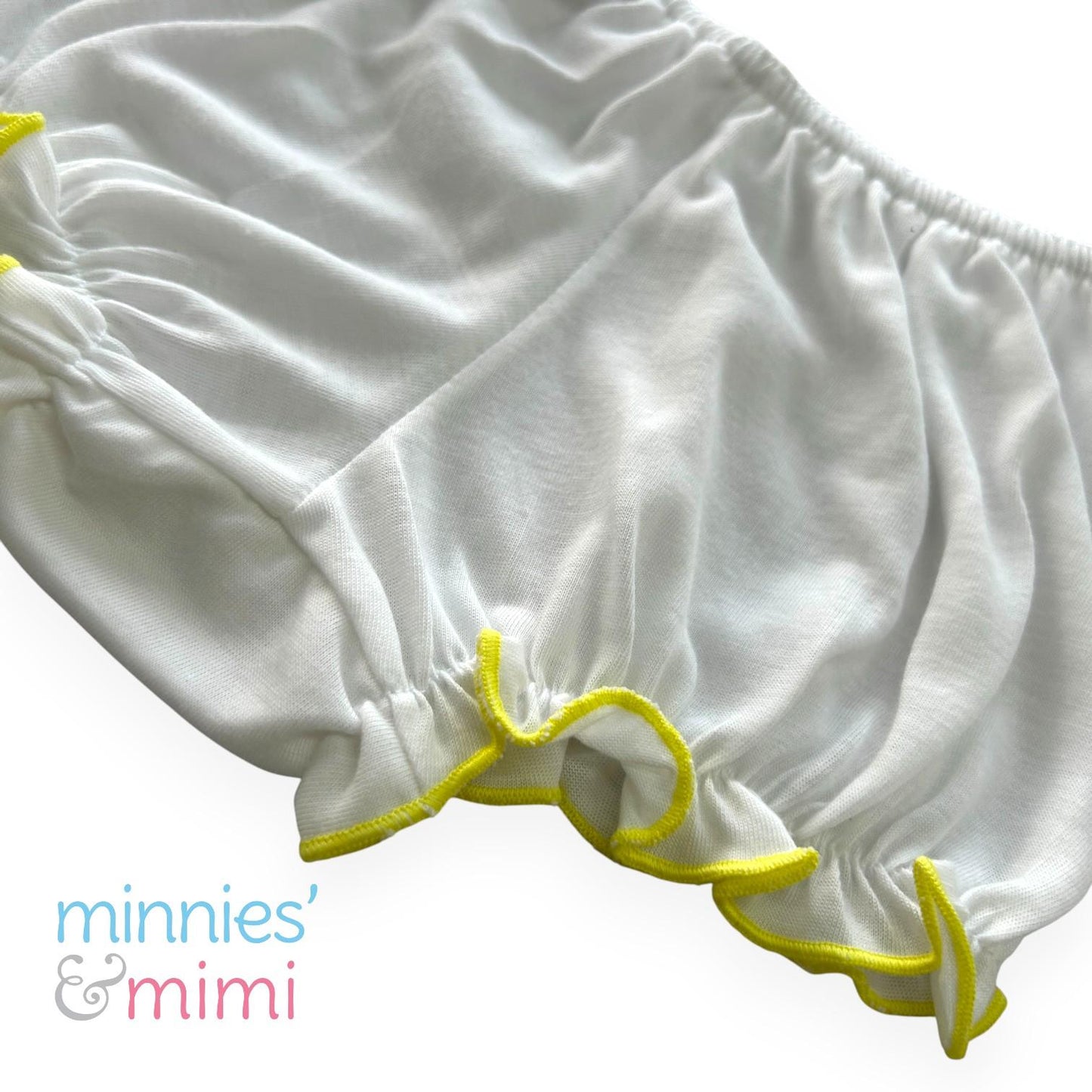 Minnies' & Mimi Cotton Boxer Panty with Lettuce For Toddlers 6 Months to 2 Years Old Available in Yellow or Pink Size Small Medium Large
