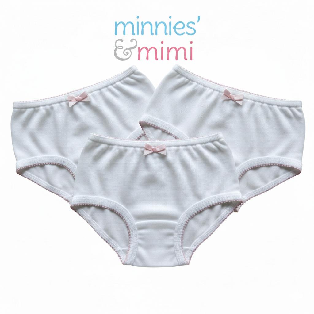 Minnies & Mimi White Panty w/ Single Fagoting Design with the Ribbon for (12M-3Y)Available Size S/M/L 3pcs per order
