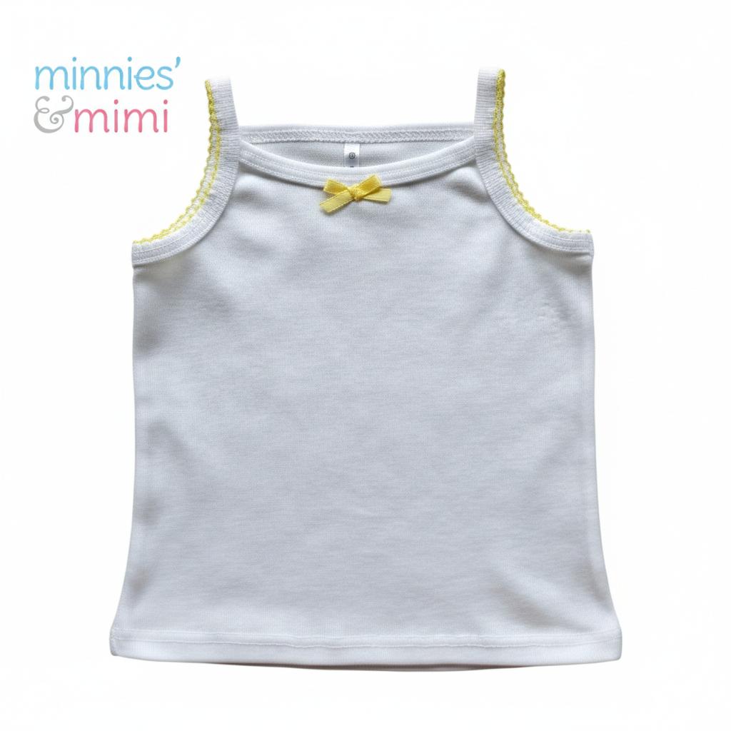 Minnies' & Mimi Cotton Tank Top Stretchable Spaghetti Strap with Small Ribbon and Fagoting for Toddlers (6m to 2yrs old) Avail. P,Y.V Size S/M/L 1PCS