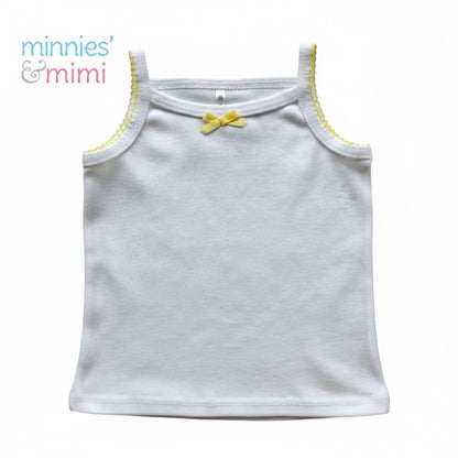 Minnies' & Mimi Cotton Tank Top Stretchable Spaghetti Strap with Small Ribbon and Fagoting for Toddlers (6m to 2yrs old) Avail. P,Y.V Size S/M/L 1PCS