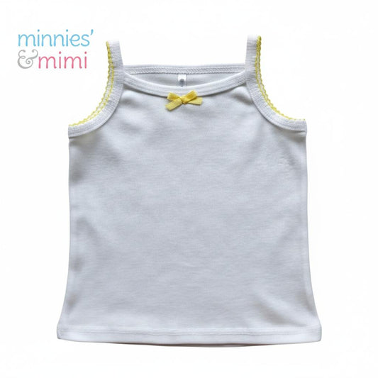Minnies' & Mimi Cotton Tank Top Stretchable Spaghetti Strap with Small Ribbon and Fagoting for Toddlers (6m to 2yrs old) Avail. P,Y.V Size S/M/L 1PCS