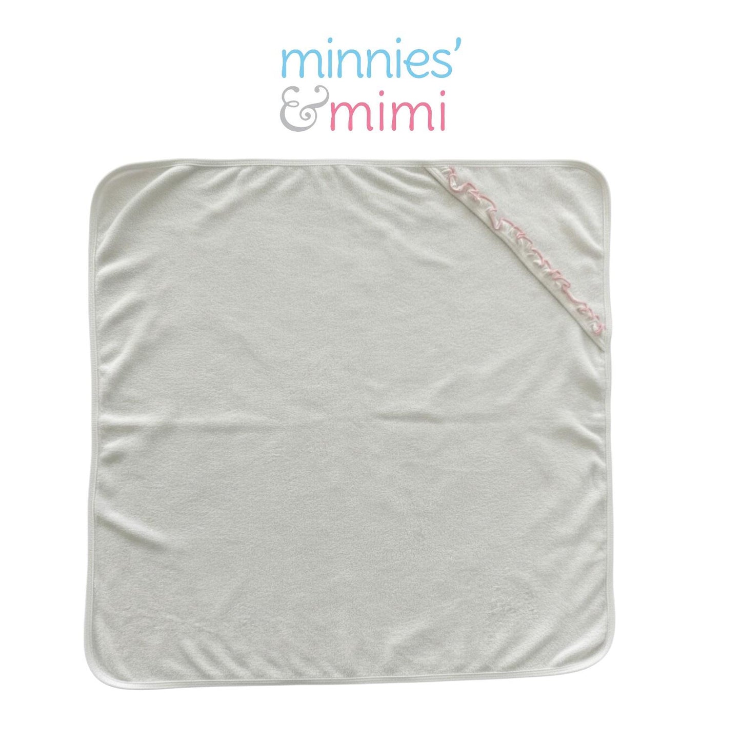 Minnies' & Mimi Bath Towel with Pink Ruffles 27 Inches x 27 Inches for 0-24 Months