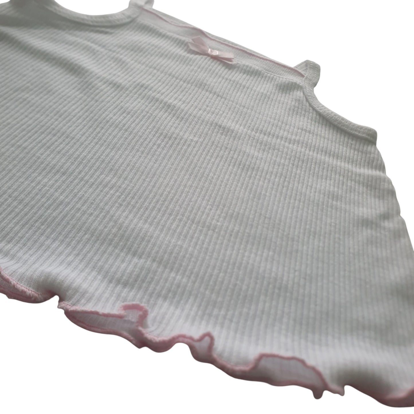 Minnies' & Mimi Stretchable Cotton Tank Top Spaghetti Strap with Ribbon Lettuce Design for Toddlers 6 Months to 2 Years Old Available in Mint Green, Yellow and Pink Size Small Medium Large