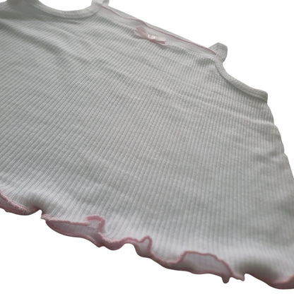 Minnies' & Mimi Stretchable Cotton Tank Top Spaghetti Strap with Ribbon Lettuce Design for Toddlers 6 Months to 2 Years Old Available in Mint Green, Yellow and Pink Size Small Medium Large