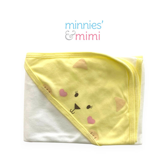 Minnies' & Mimi Cotton Receiving Blanket Colored with Print 27 inches by 27 Inches for New Born Infant Available in Blue, Pink, Yellow and Mint Green
