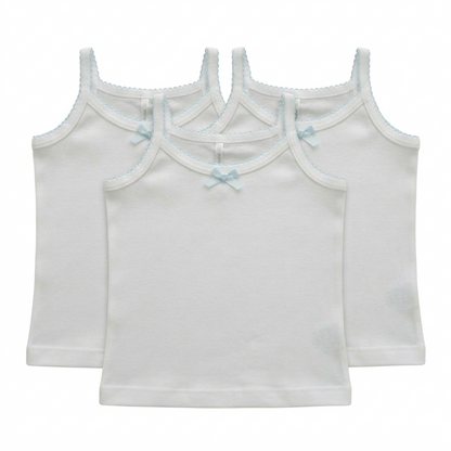 Minnies' & Mimi Cotton Tank Top Spaghetti Strap with Small Ribbon and Fagoting for Toddlers 6 Months to 2 Years Old by 3pcs Available in Pink, Cream and Blue Size Small Medium Large