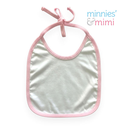 Minnies' & Mimi Cotton Bibs with Colored Piping for Toddlers 6 Months to 2 Years Old Available in Pink White and Blue