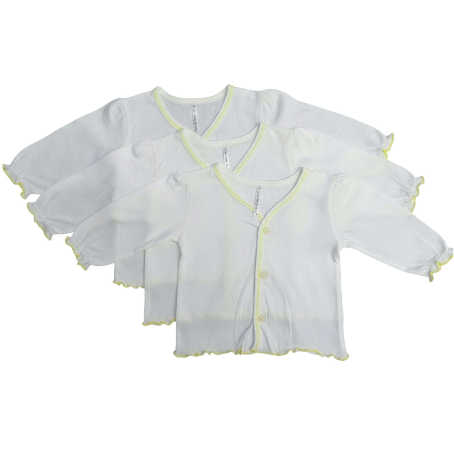 Minnies' & Mimi Front Button Down Long Sleeves with Lettuce Intricacies 3Pcs for New Born Infant 0-3 Months Available in Yellow and Pink Sizes Small Medium Large