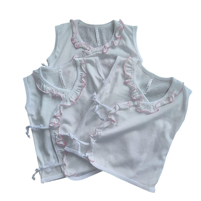 Minnies' & Mimi Tie Side Sleeveless with Pink Ruffles for New Born Infant 0-3 Months 3Pcs Available Sizes Small Medium Large