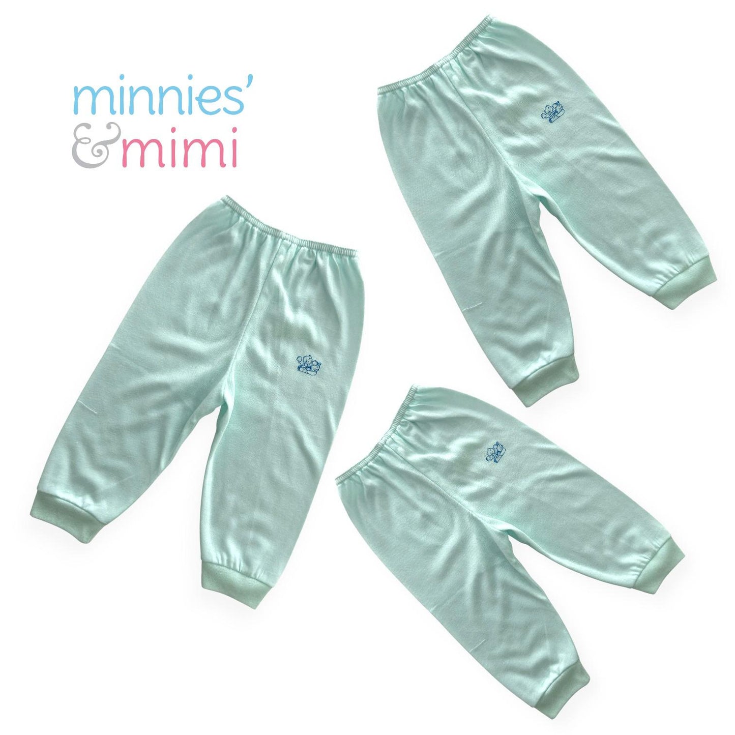 Minnies & Mimi Cotton Colored Pajama with Cuffs for Toddler 6 Months to 2 Years by 3pcs Available in Blue, Mint Green, Pink and Yellow