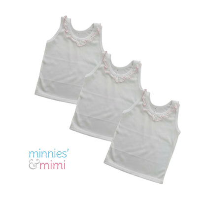 Minnies' & Mimi Cotton Tank Top Sando with Pink Ruffles for Toddlers 6 Months to 2 Years by 3pcs Available in Small Medium and Large