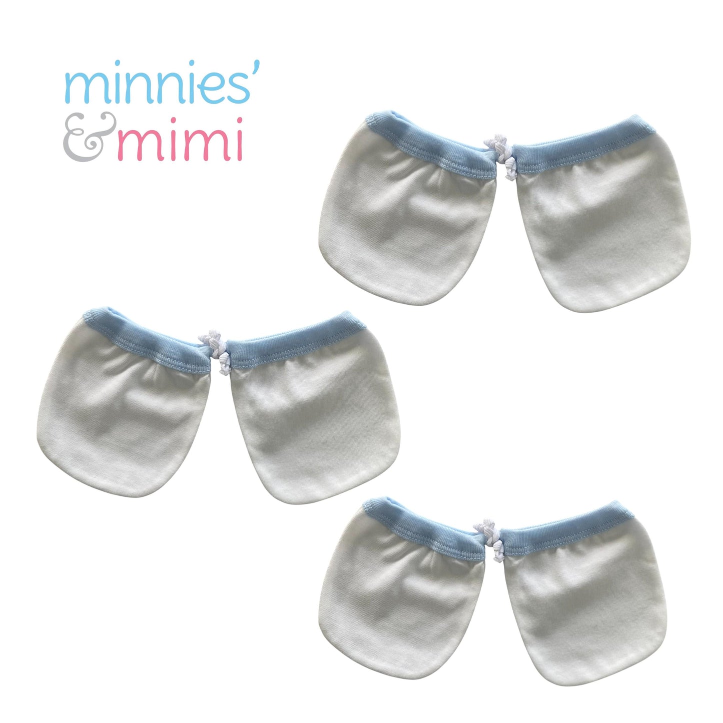 Minnies' & Mimi Cotton Mittens with Color Piping for Newborn Babies for 0-6 Months by 3 Pcs Available in W, WB, WP, WY and MG,P,B,Y,MG