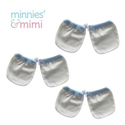 Minnies' & Mimi Cotton Mittens with Color Piping for Newborn Babies for 0-6 Months by 3 Pcs Available in W, WB, WP, WY and MG,P,B,Y,MG