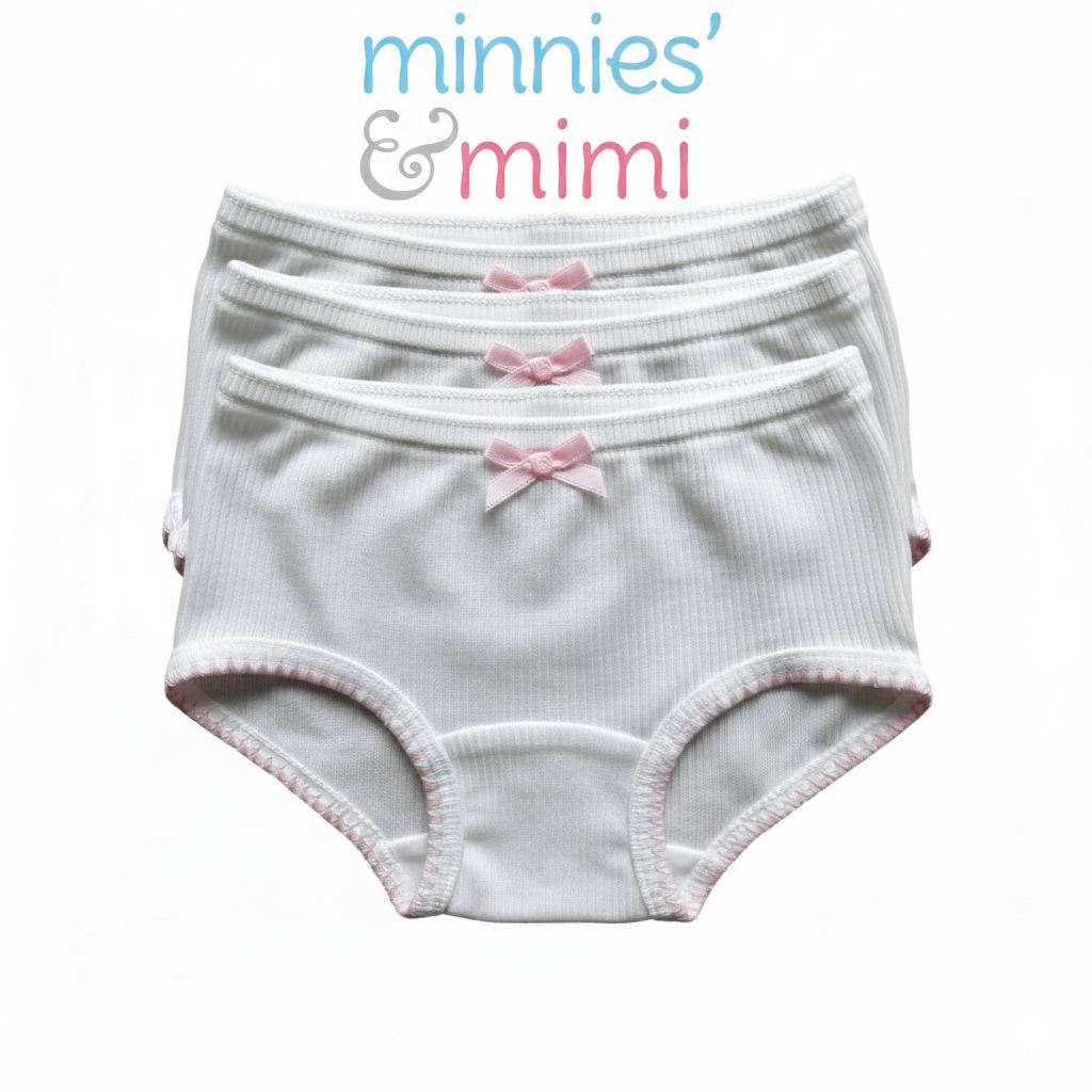 Minnies & Mimi White Stretchable Panty w/ Scallop Design with Ribbon for (12M-3Y) old available Size S/M/L by 3pcs