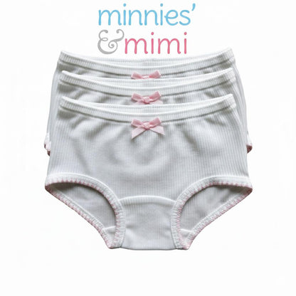 Minnies & Mimi White Stretchable Panty w/ Scallop Design with Ribbon for (12M-3Y) old available Size S/M/L by 3pcs