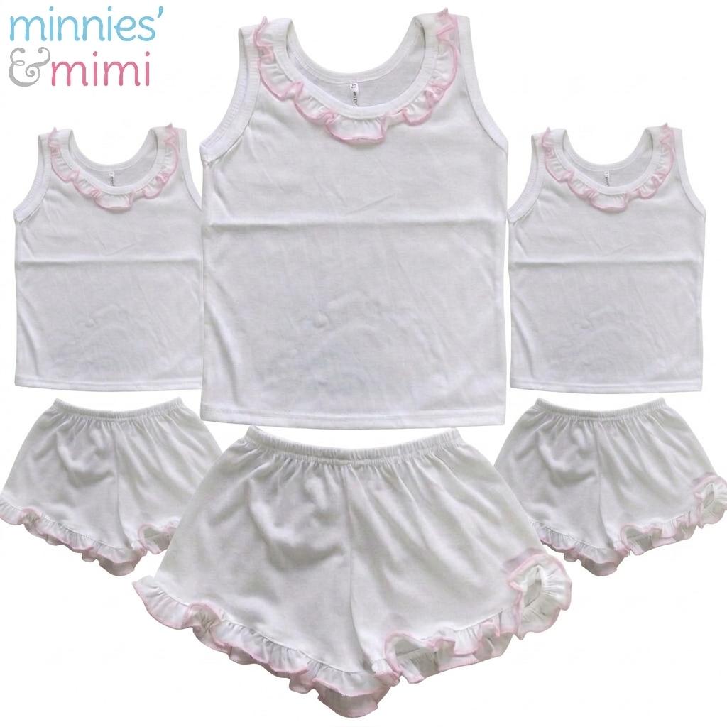 Minnies' & Mimi Cotton Sando/Short Raffles Design 3 SET for (6m-12m old) Available WP Size S,M,L