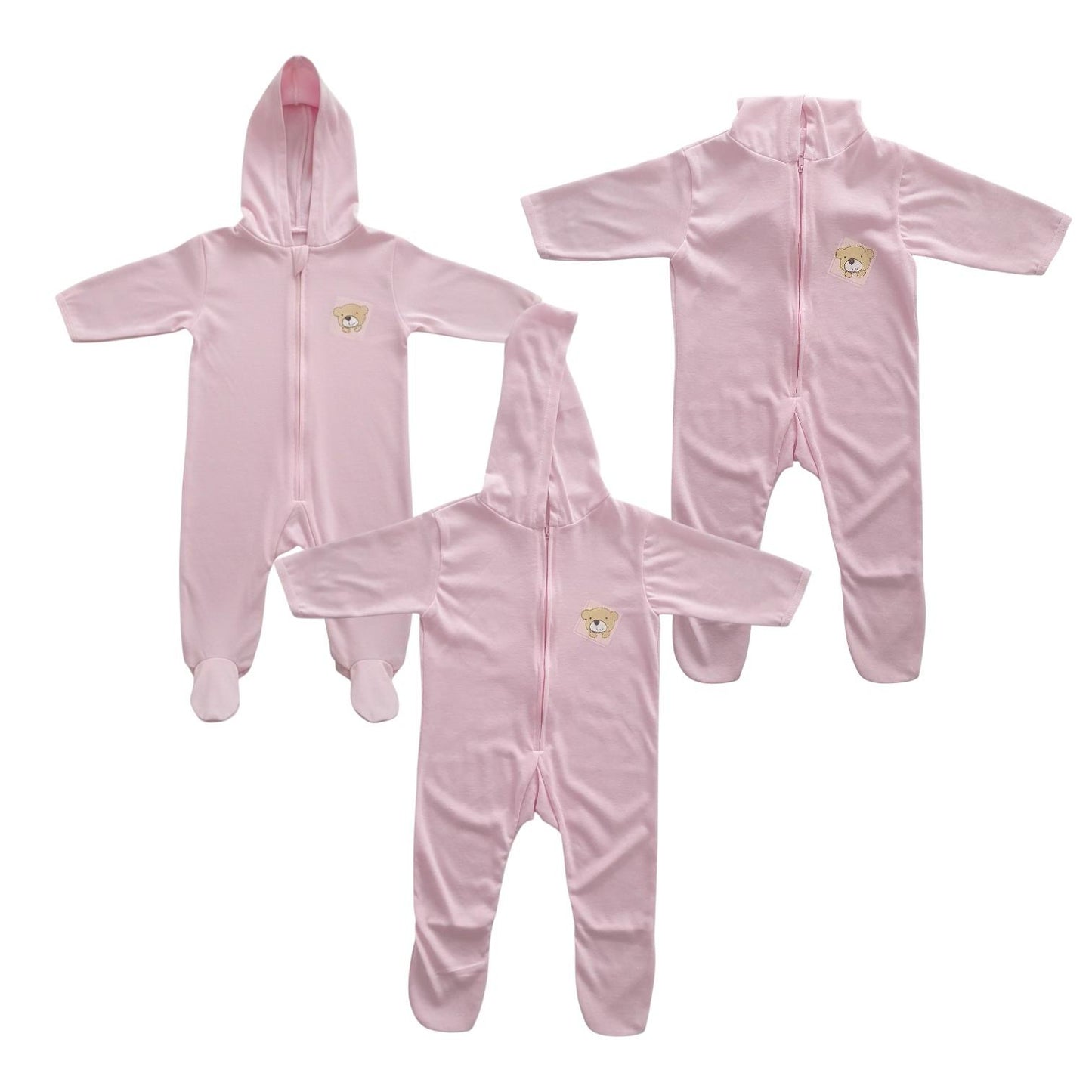 Minnies' and Mimi Onesies Full Body Jump Suit Long Sleeves Cotton by 3 Pcs for 0-3 Months New Born Available in Pink, Blue, Mint Green Yellow White also with Piping Design
