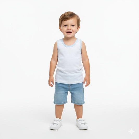 Minnies' & Mimi Stretchable Sando Boys Tank Top with Blue Piping or White Piping for Toddlers 1 Year to 2 Years Old 1Pcs