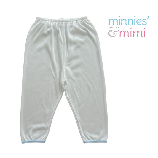 Minnies' & Mimi Cotton White Pajama Pant with Colored Piping for Toddler 6 Months to 2 Years Available in Blue and Pink Size Small Medium Large