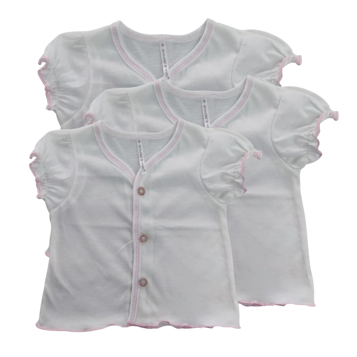 Minnies' & Mimi Front Button Down Short Sleeves for New Born Infant 0-3 Months 3pcs Available in Pink and Yellow Sizes Small Medium and Large