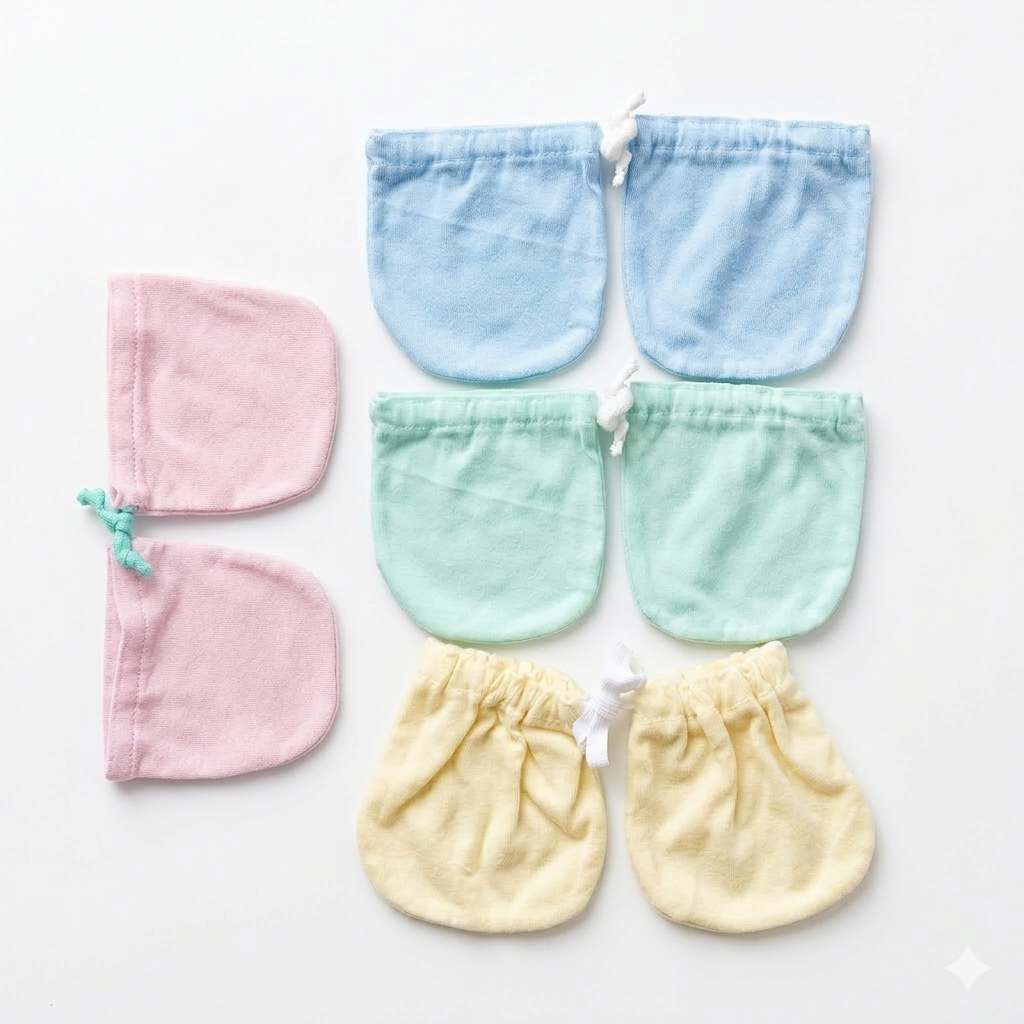 Minnies' & Mimi Cotton Mittens with Color Piping for Newborn Babies for 0-6 Months by 3 Pcs Available in W, WB, WP, WY and MG,P,B,Y,MG