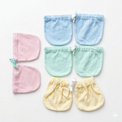 Minnies' & Mimi Cotton Mittens with Color Piping for Newborn Babies for 0-6 Months Available in W, WB, WP, WY,WM, P,B,Y,MG
