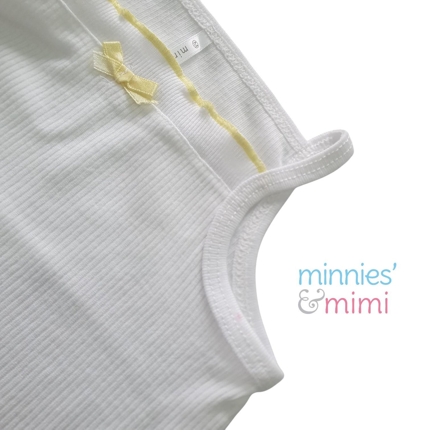 Minnies' & Mimi Stretchable Cotton Tank Top Spaghetti Strap with Ribbon Lettuce Design for Toddlers 6 Months to 2 Years Old Available in Mint Green, Yellow and Pink Size Small Medium Large